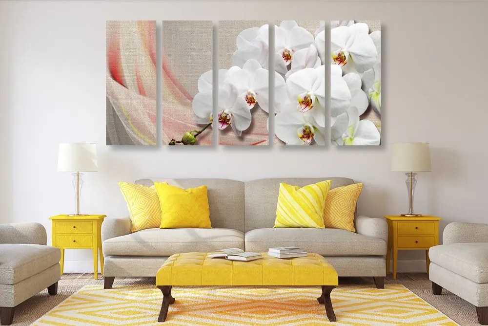 Quadri 5 pezzi – Orchidea bianca su tela