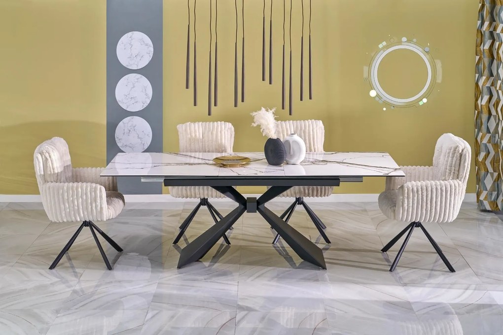 Tavolo Luciano allungabile in ceramica effetto marmo bianco – 180-230x90x76 cm