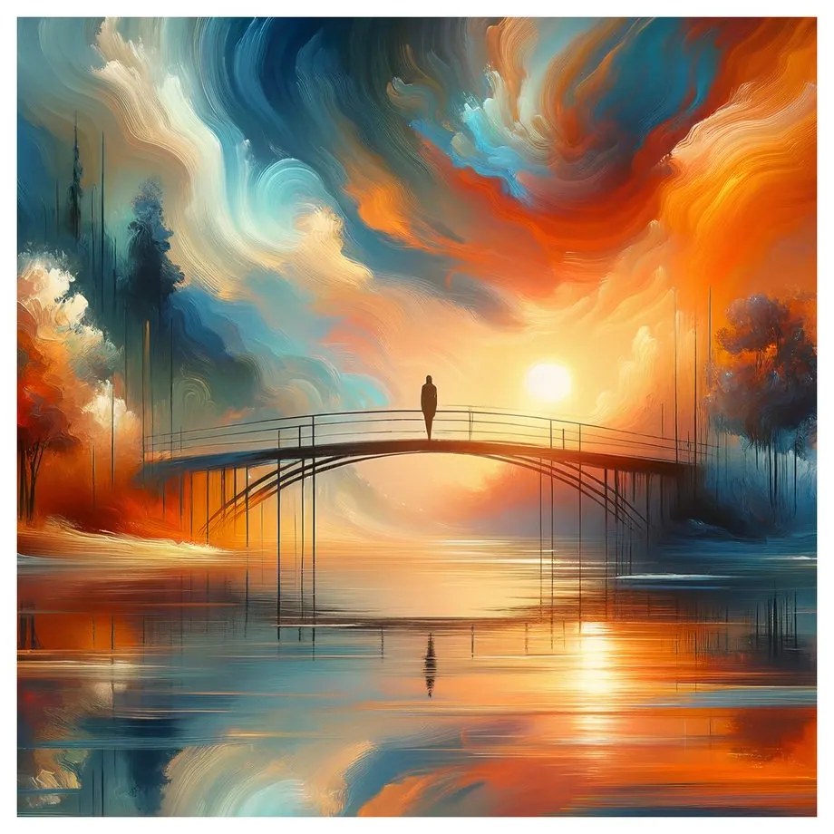 Quadro su tela – Tramonto sul fiume con ponte