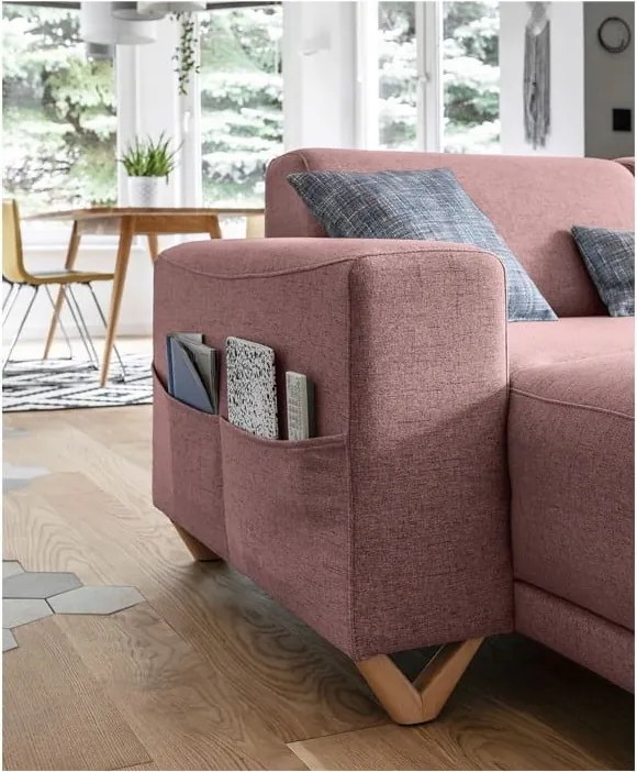 Divano angolare rosa allungabile e con contenitore (penisola a destra/a U) Classy Sophie – Miuform