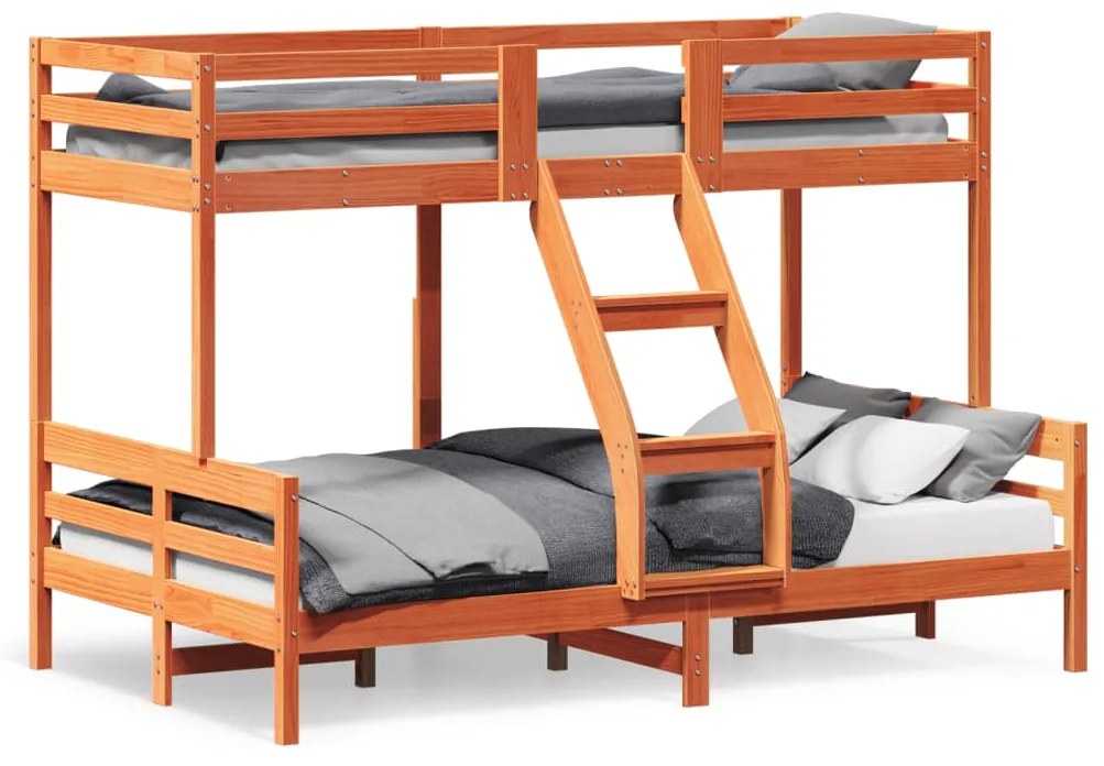 Letto A Castello 90x200/120x200 Cm Marrone Cera Massello Pino /