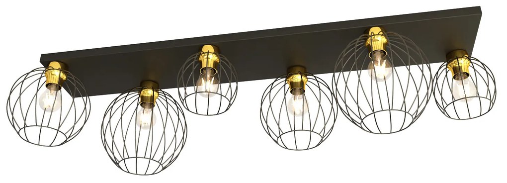 Plafoniera Minimal Industrial Geb 6 Luci Lineari Nera E Oro