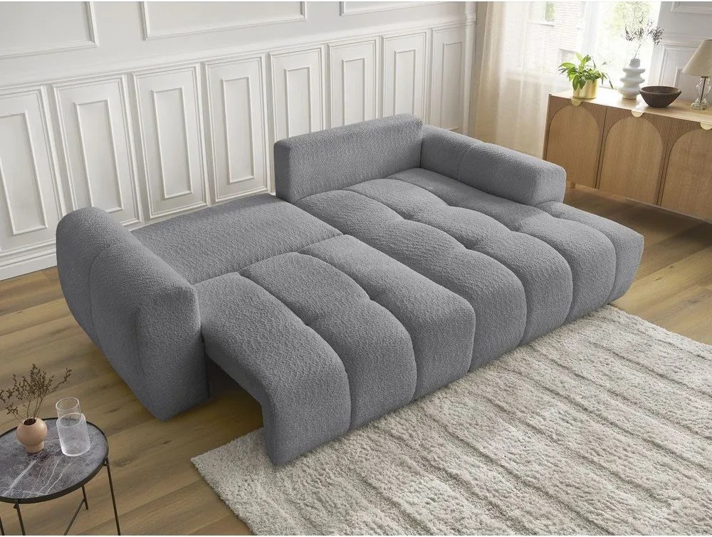 Divano angolare grigio allungabile/con contenitore (con penisola a destra/con chaise lounge) con rivestimento in bouclé Roxelane – Bobochic Paris
