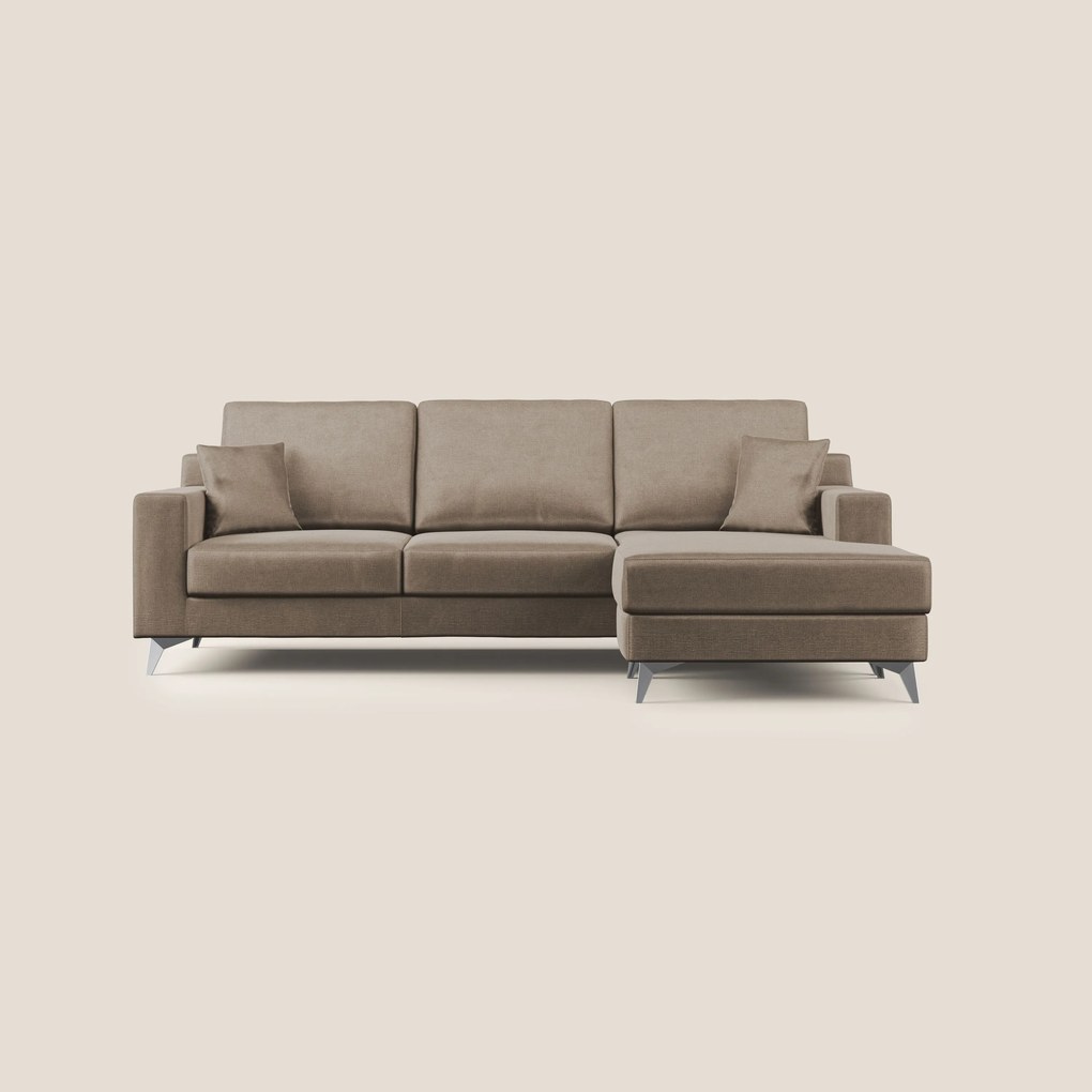 Michael divano moderno angolare con penisola in morbido velluto impermeabile T01 marrone