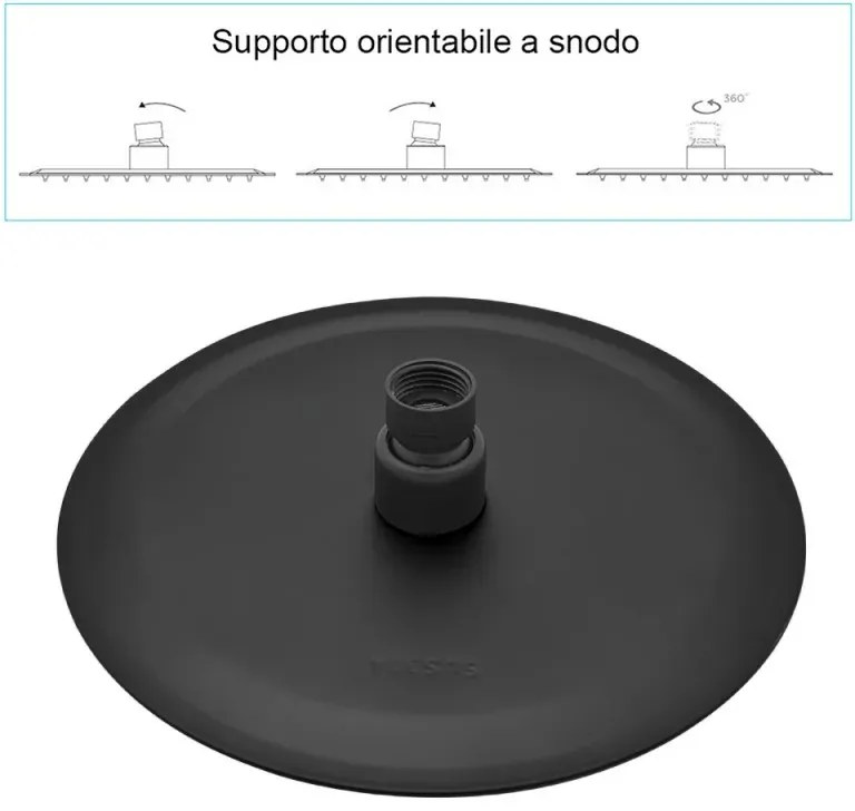 Set doccia con braccio 40 cm e soffione 25 cm in inox nero opaco