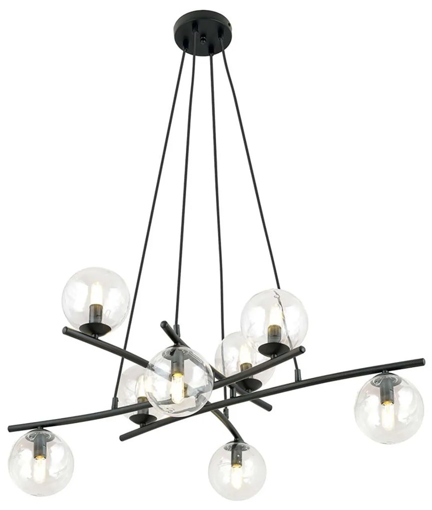 Lampadario Moderno Cadmo Acciaio Nero Trasparente 8 Luci E14 Ip20