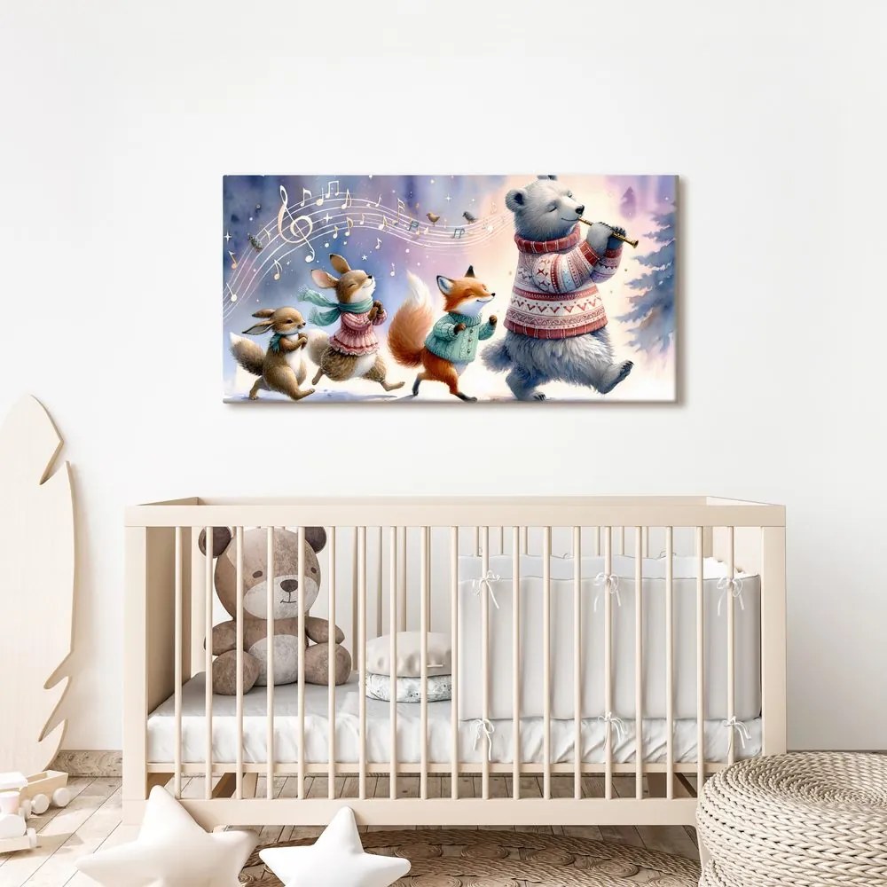 Quadro su tela – Parata invernale di animali con melodia
