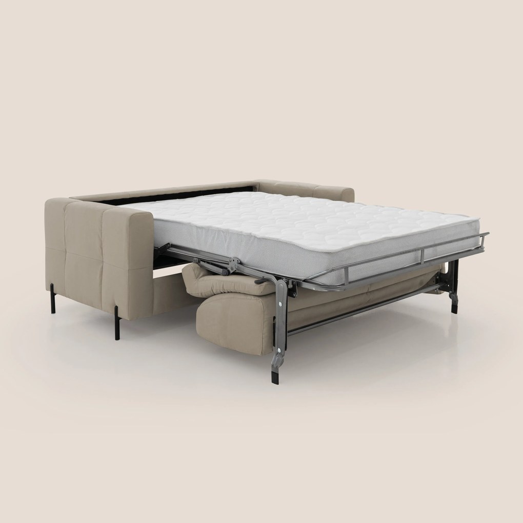 Ortensia divano letto materasso H18 cm con piedi alti in elegante microfibra smacchiabile T11 tortora