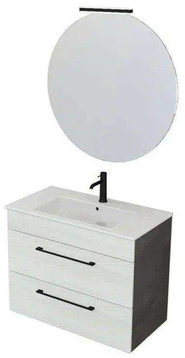 Mobile bagno sospeso 80 cm Smart bianco legno/lava con specchio
