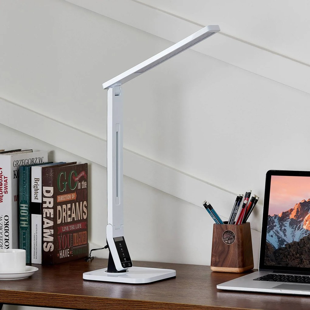 Lampada da scrivania a LED Eleni Lindby, dimmerabile, Bianco / Opale, Studio / Ufficio, Plastica, Moderno, Lampada da tavolo LED