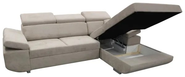 Divano letto angolare con contenitore a L CASTELO, lato destro, grigio