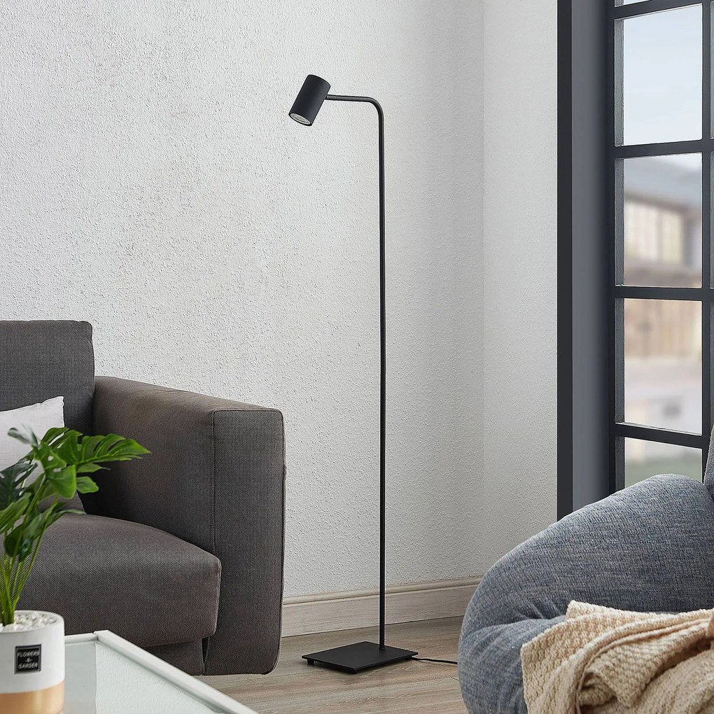 Lampada da terra Lindby Sanad, altezza 140 cm, nero, metallo, GU10