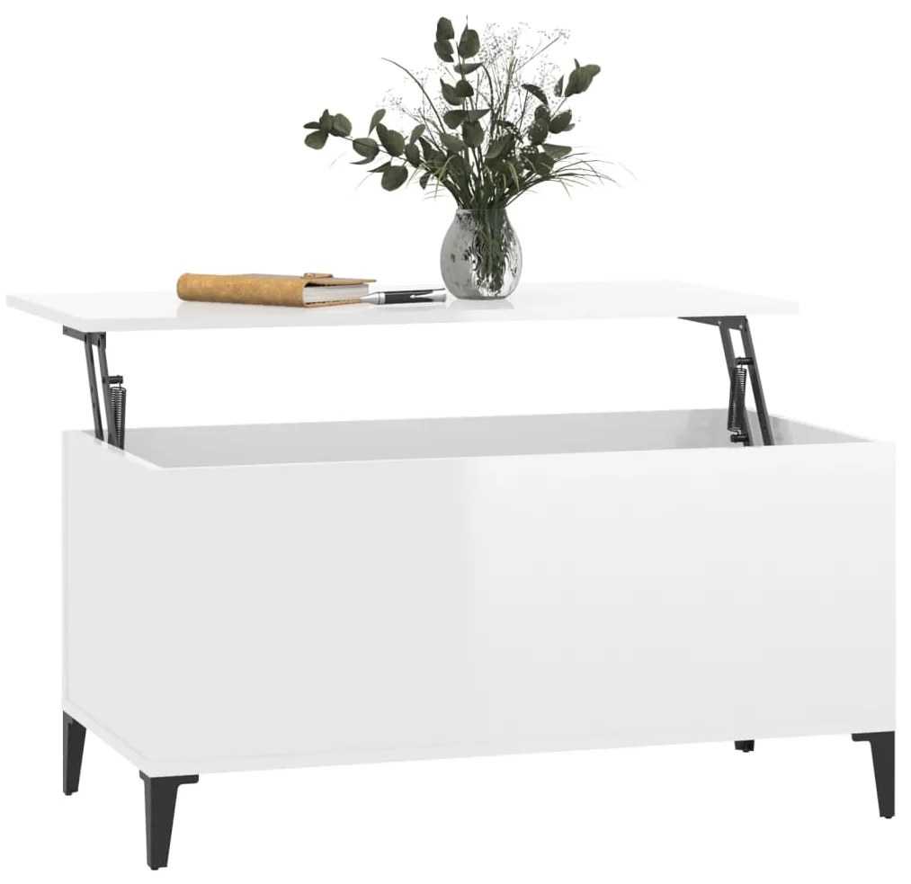 Tavolino salotto bianco lucido 90x44,5x45 cm legno multistrato