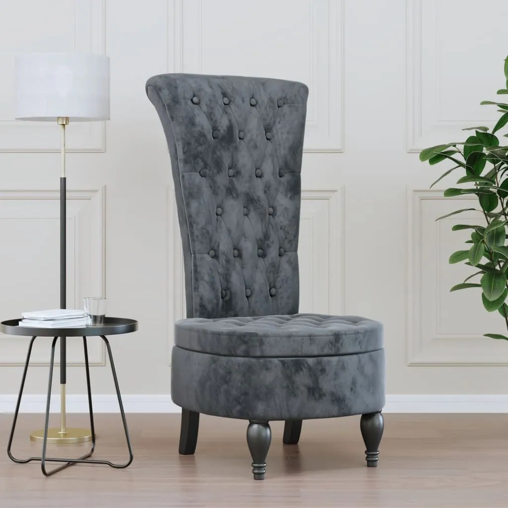 Sedia Schienale Alto Design con Bottoni in Velluto Elegante e Raffinata, Grigio scuro