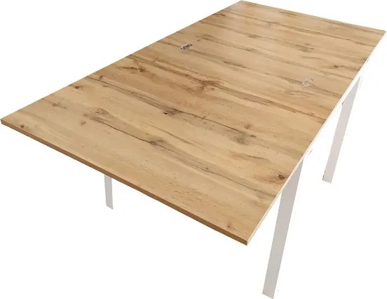 Tavolo da cucina moderno con gambe in metallo bianche 90x90 allungabile a libro