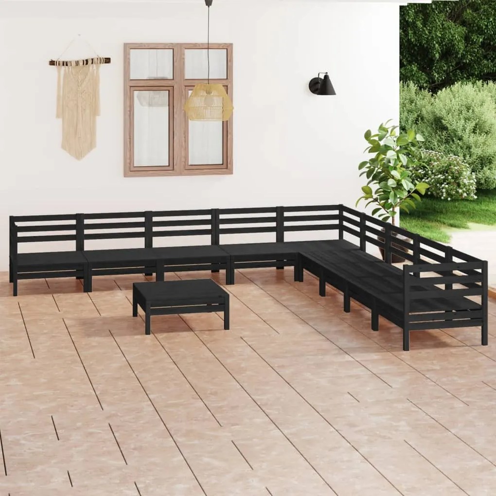 Set salotto da giardino 10 pz in legno massello di pino nero