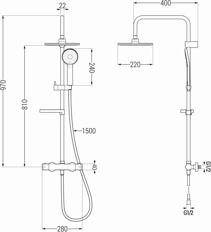 Mexen KX40 set doccia esterno con soffione e miscelatore termostatico, dorato - 771504091-50