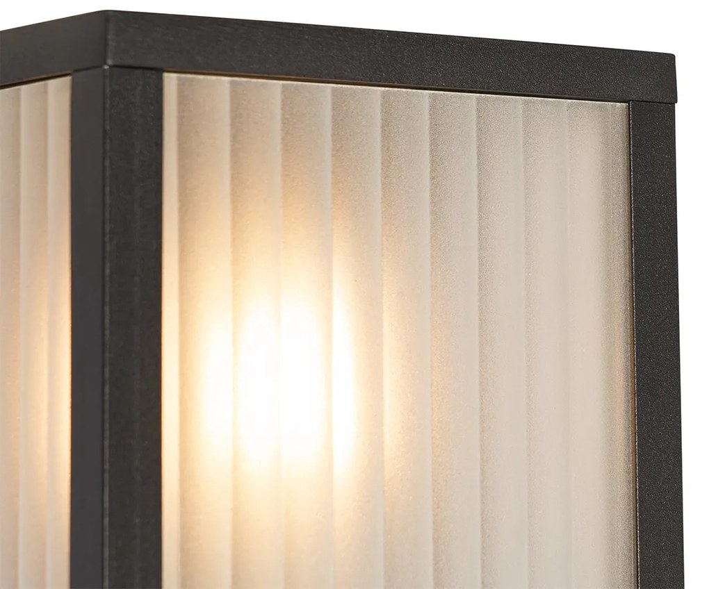 Applique da esterno nero con vetro rigato 2 luci IP44 - Charlois
