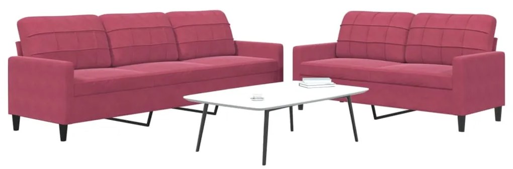Set Di Divani 2 Pz Con Cuscini Rosso Vino İn Velluto /