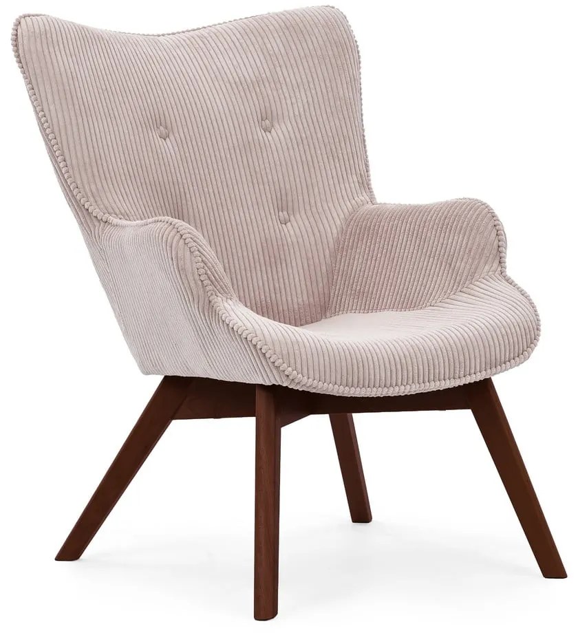 Poltrona rosa chiaro con rivestimento in velluto a coste Niko – Ropez