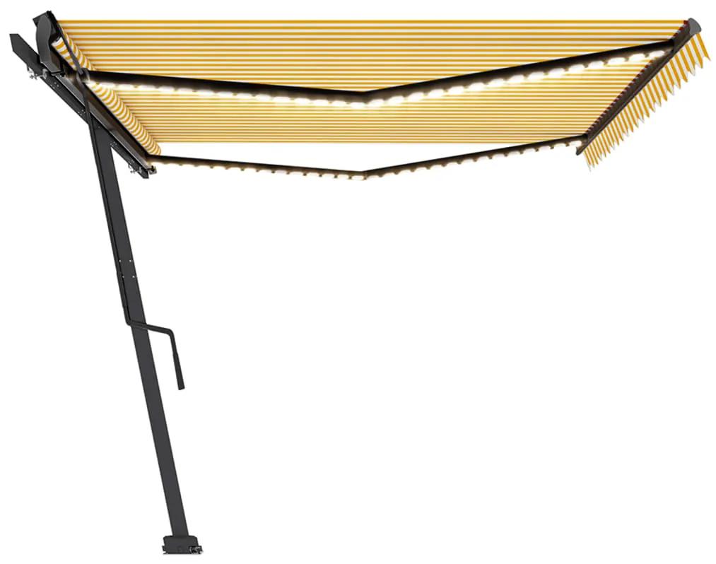 Tenda da Sole Retrattile Manuale LED 500x350 cm Giallo Bianco