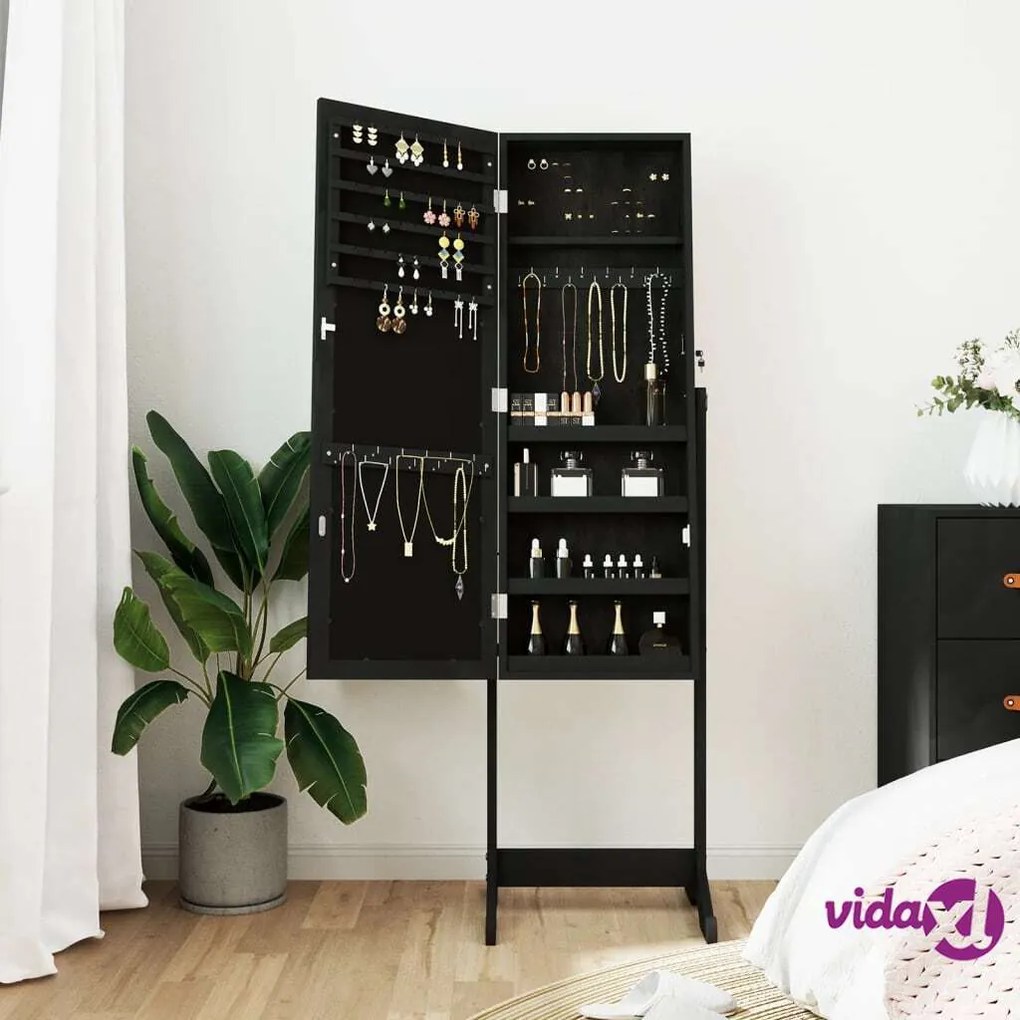 vidaXL Armadio Portagioie Specchio Autoportante Nero 42x38x152 cm