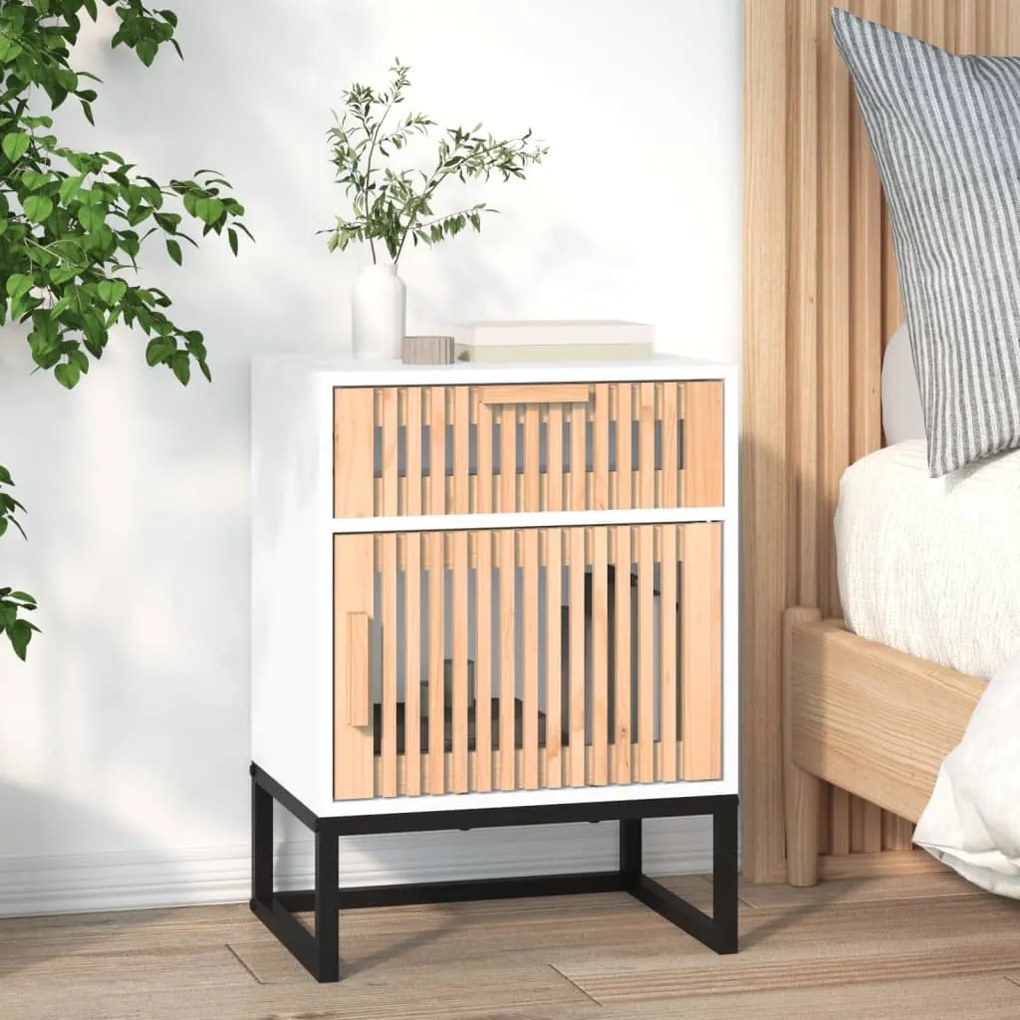 Comodino Bianco 40x30x55,5 Cm Legno Multistrato E Ferro /