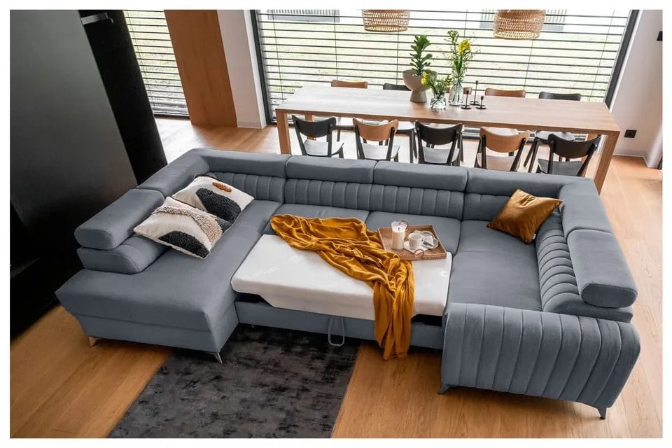 Divano angolare blu allungabile/con contenitore (con penisola a sinistra/a U) Louis – ELTAP