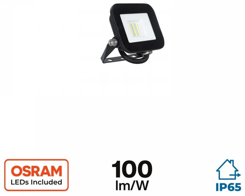 Faro LED 10W IP65, 100lm/W - chip LED OSRAM Black Colore  Bianco Caldo 2.700K