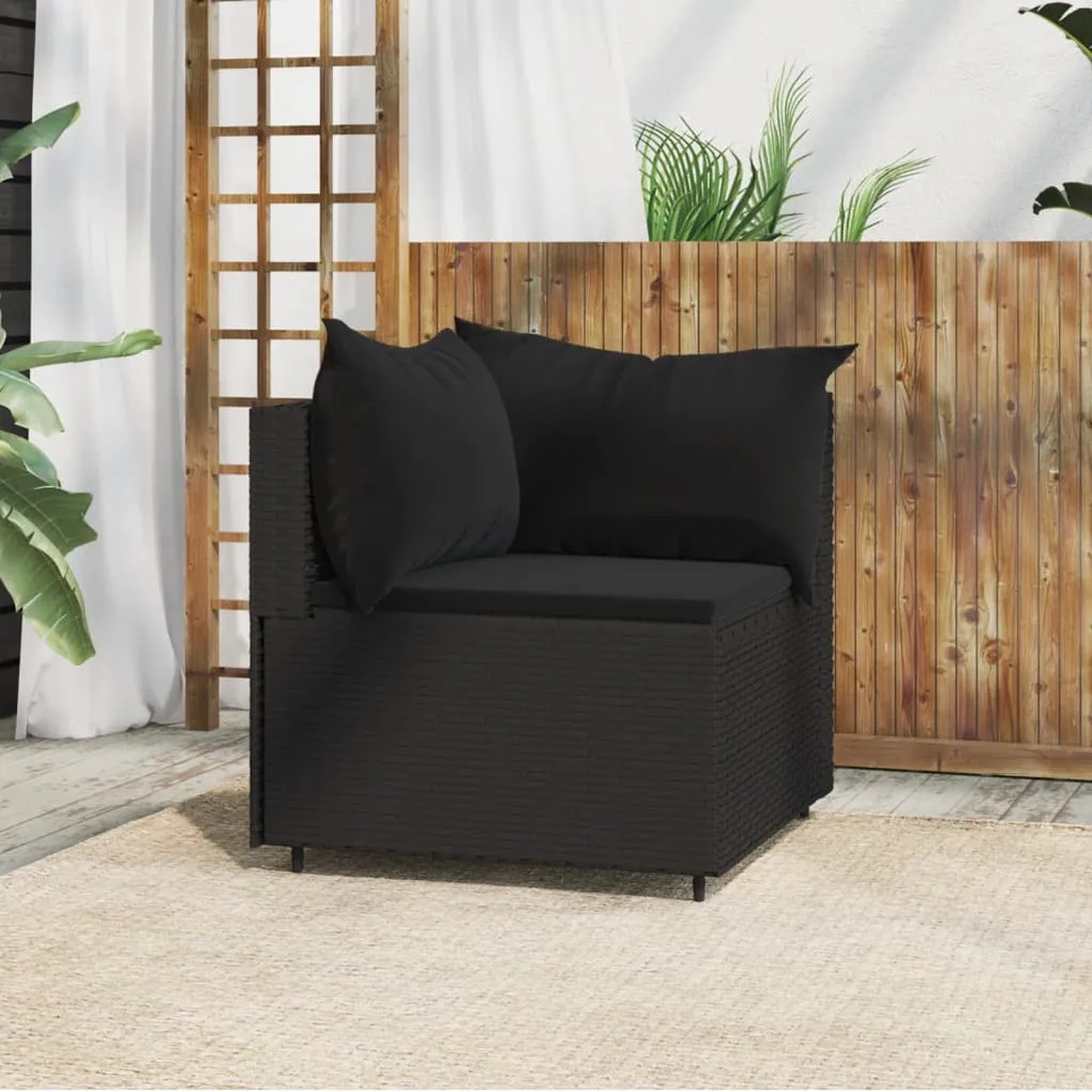 Divano angolare da giardino con cuscini in polyrattan nero