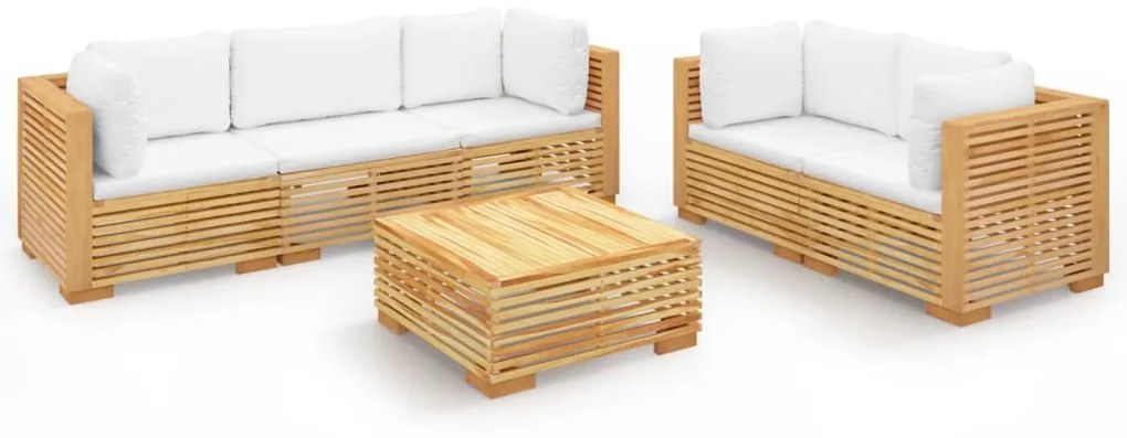 Set divani da giardino 6 pz con cuscini legno massello di teak