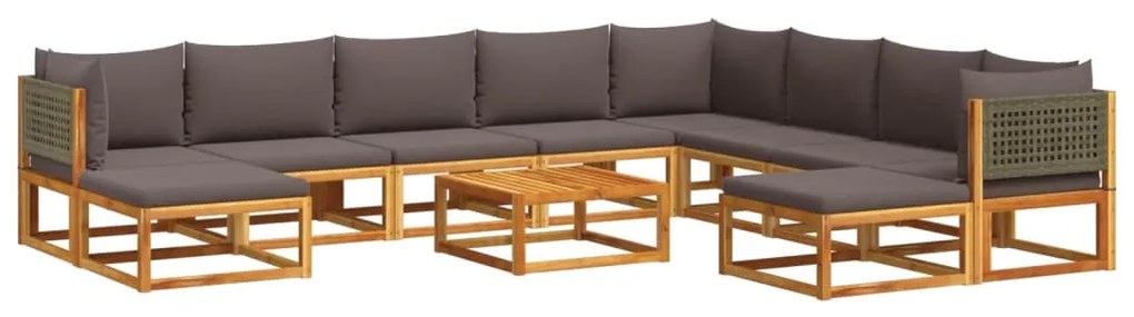 Set divano da giardino 11 pz con cuscini legno massello acacia