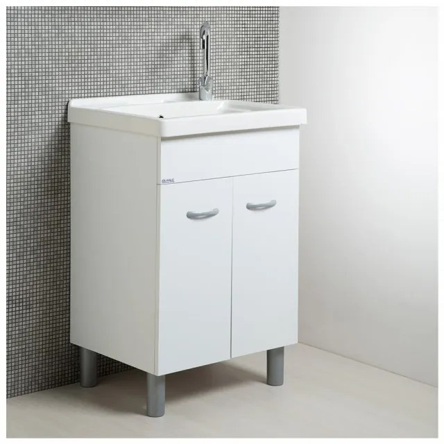 Mobile Lavatoio Lavapanni con Vasca in Ceramica 60 x 50 Bianco Opaco Serie Onda