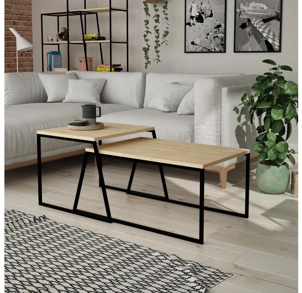 SET 2x Tavolino PAL beige/nero