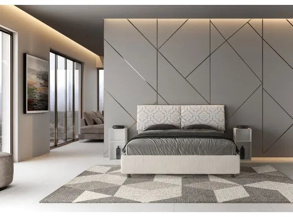 Letto matrimoniale con rete imbottito 160x210 tessuto Agata 1 bianco Mados