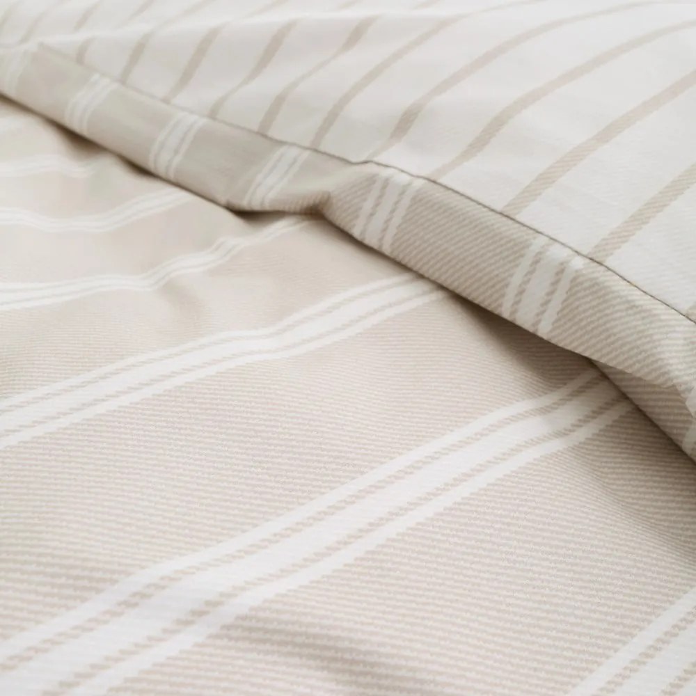 Biancheria da letto beige in cotone per letto singolo 135x200 cm Ashford Stripe – Bianca