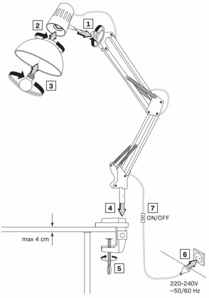 Lampada da tavolo WORKER 1xE27/10W/230V bianco