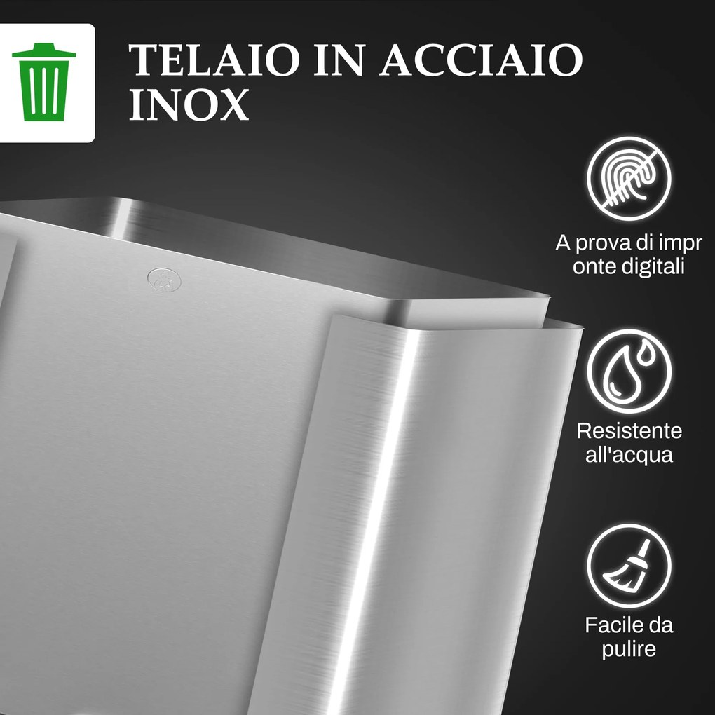 Pattumiera a Pedale 3 Sezioni da 20L 61,9x36,6x56,7 cm in Acciaio Inox e PP...