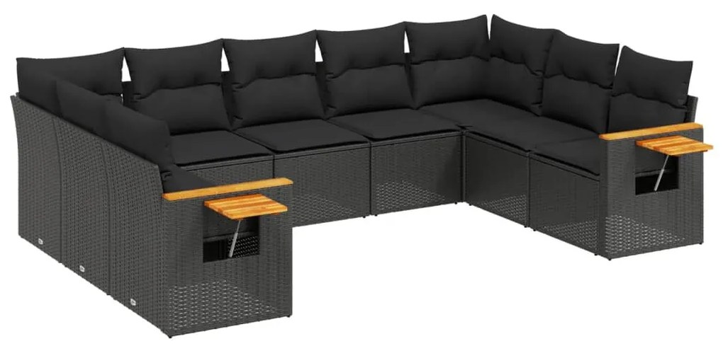 Set Divani da Giardino 9 pz con Cuscini Nero in Polyrattan