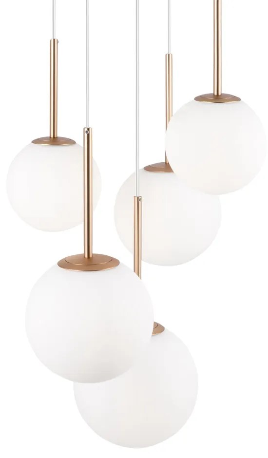 Lampadario Minimal Basic Form In Metallo Bianco E Oro 5 Luci E Diffusori Vetro