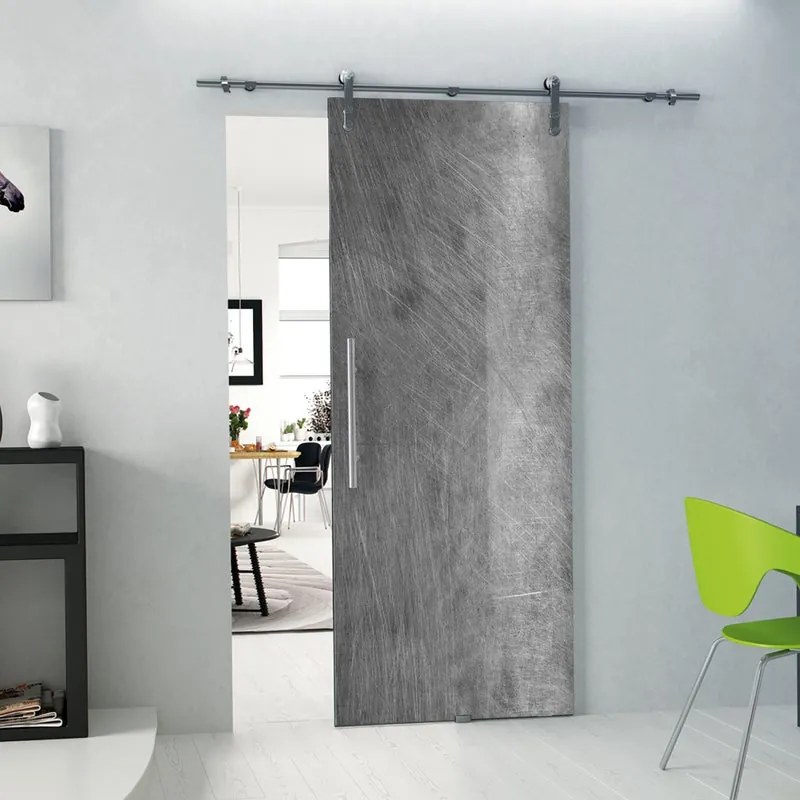 Porta scorrevole destra Graffi in inox grigio, L 88 x H 215 cm, con binario Lux