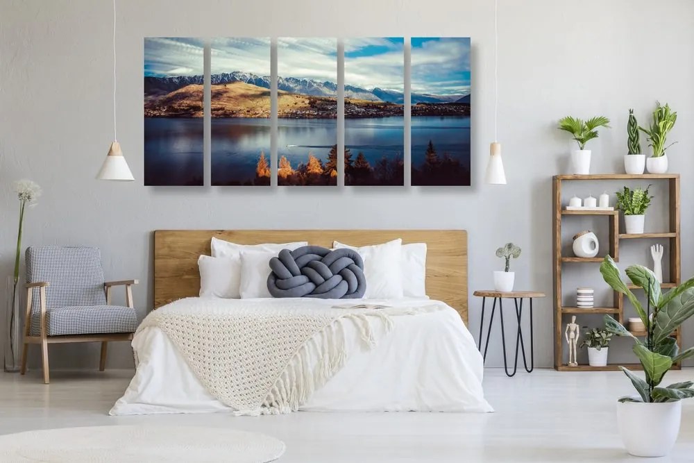 Quadri 5 pezzi – Tramonto sul lago