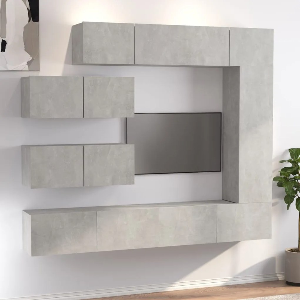 Set di mobili porta tv 7 pz grigio cemento in legno multistrato