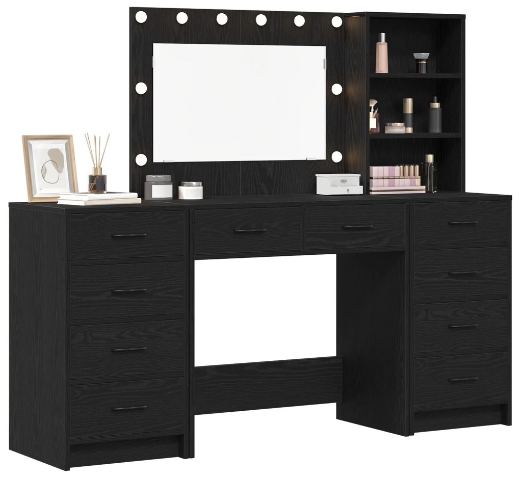 Set di toilette da 3 pezzi  con specchio led in rovere nero legno ingegnerizzato