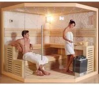 Sauna finlandese sei posti 200x200cm, cromoterapia, ozono, radio legno hemlock Sicorage Coce