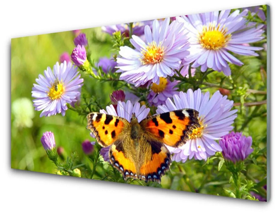 Pannello cucina paraschizzi Fiori. Farfalla. Pianta. Natura 120x60 cm