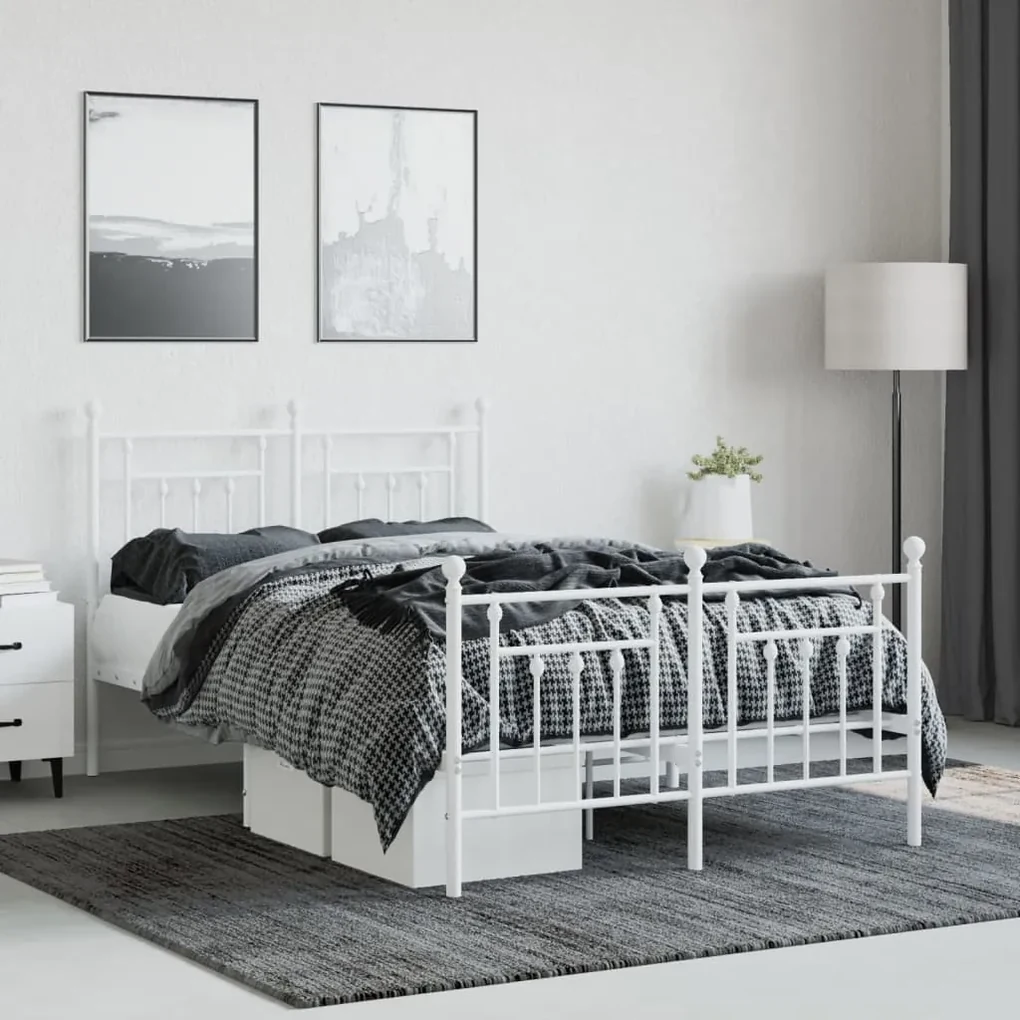 Giroletto con testiera e pediera metallo bianco 135x190 cm