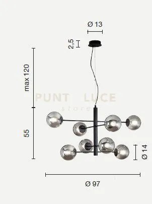 Sospensione eliseo 8 luci attacco e14 oro e ambra d. 97cm in vetro ...