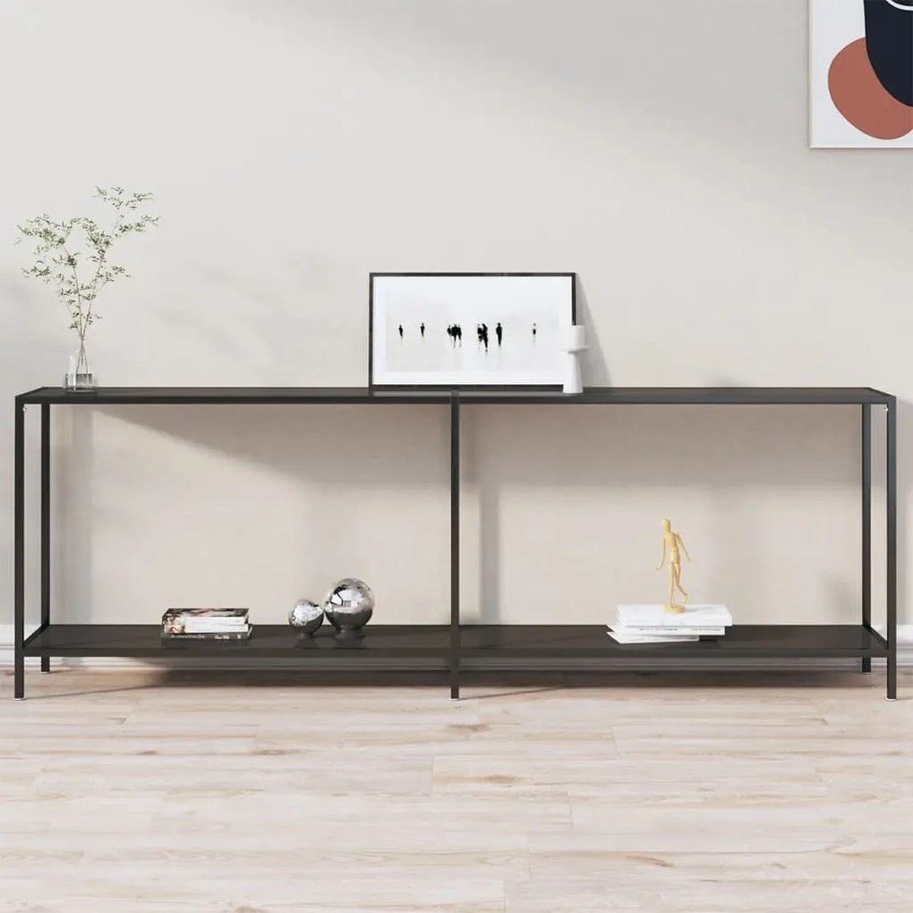 Tavolo Consolle Nero 220x35x75,5 Cm İn Vetro Temperato /