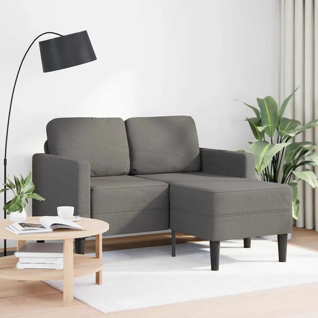 Divano 2 Posti Con Chaise Longue A L Grigio Chiaro 125 Cm Lino /